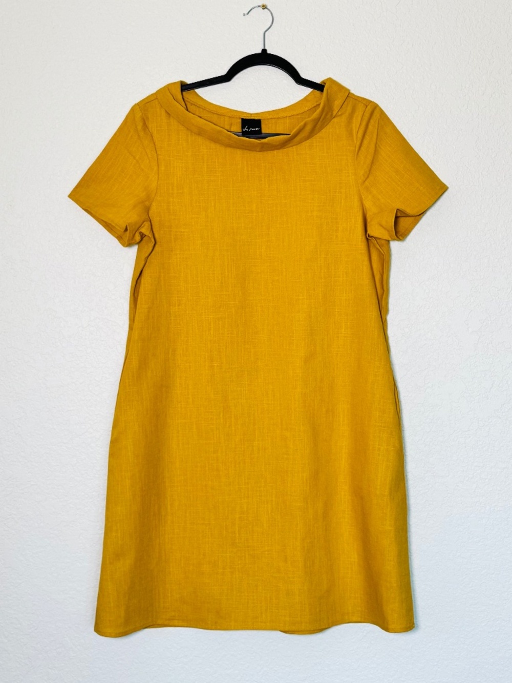 Le Muse Shift Dress Women's M Linen Cotton Yellow Bow Detail Pockets Minimalist